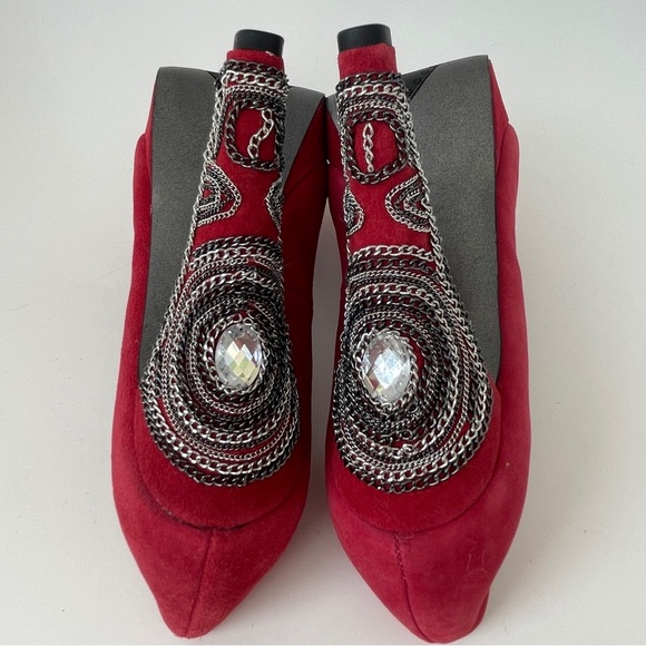 Naughty Monkey Red Suede Heels with Platform Sole - Picture 11 of 14